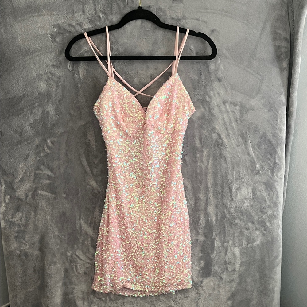 Lulu's Iridescent Pink Sequin Mini Dress